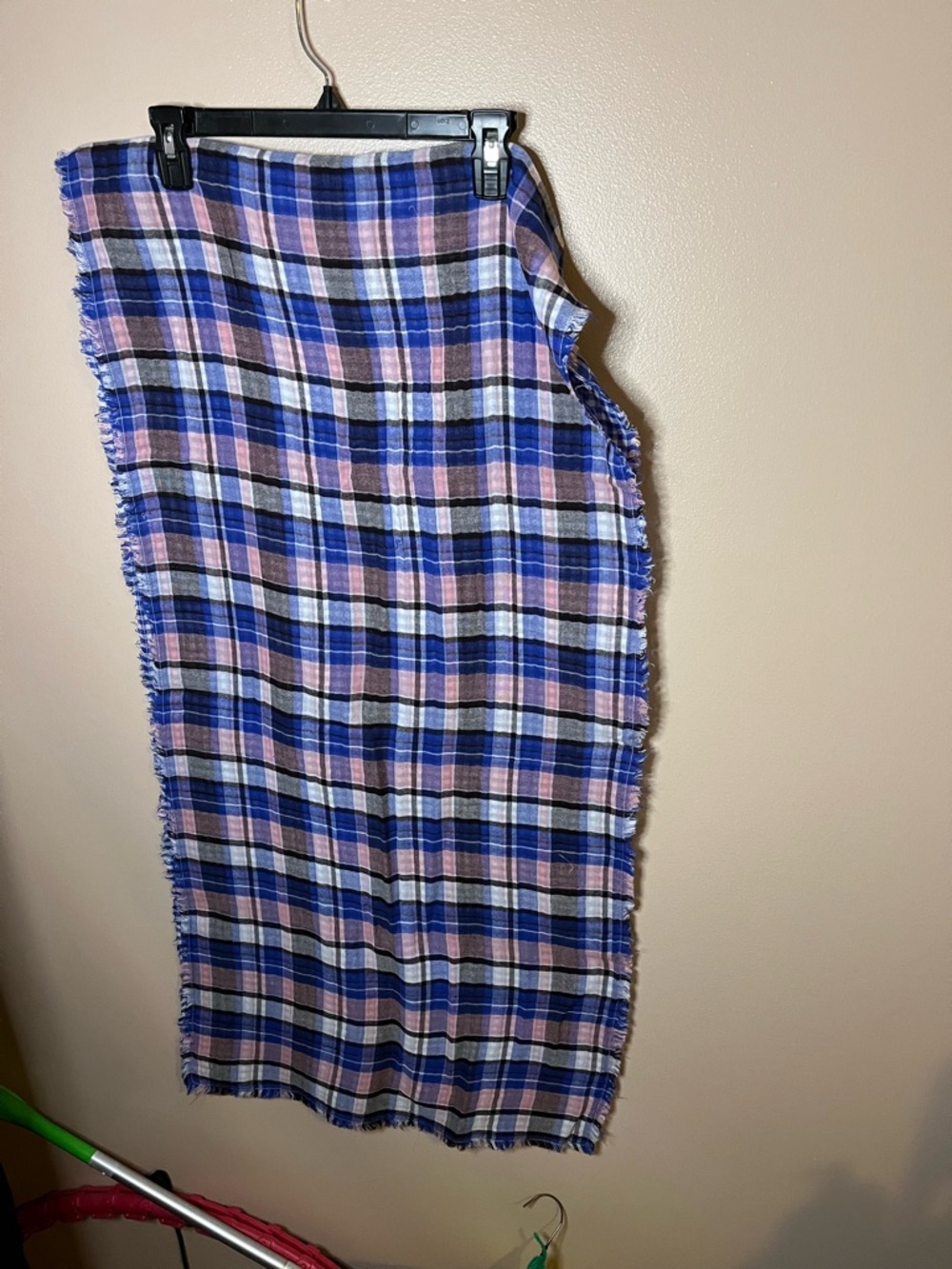 Plaid Cotton Scarf in Blue and Pink
